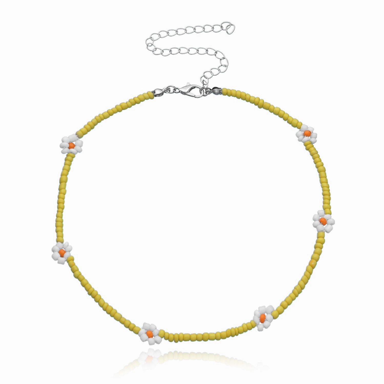 Wholesale Rice Bead Flower Alloy Necklace