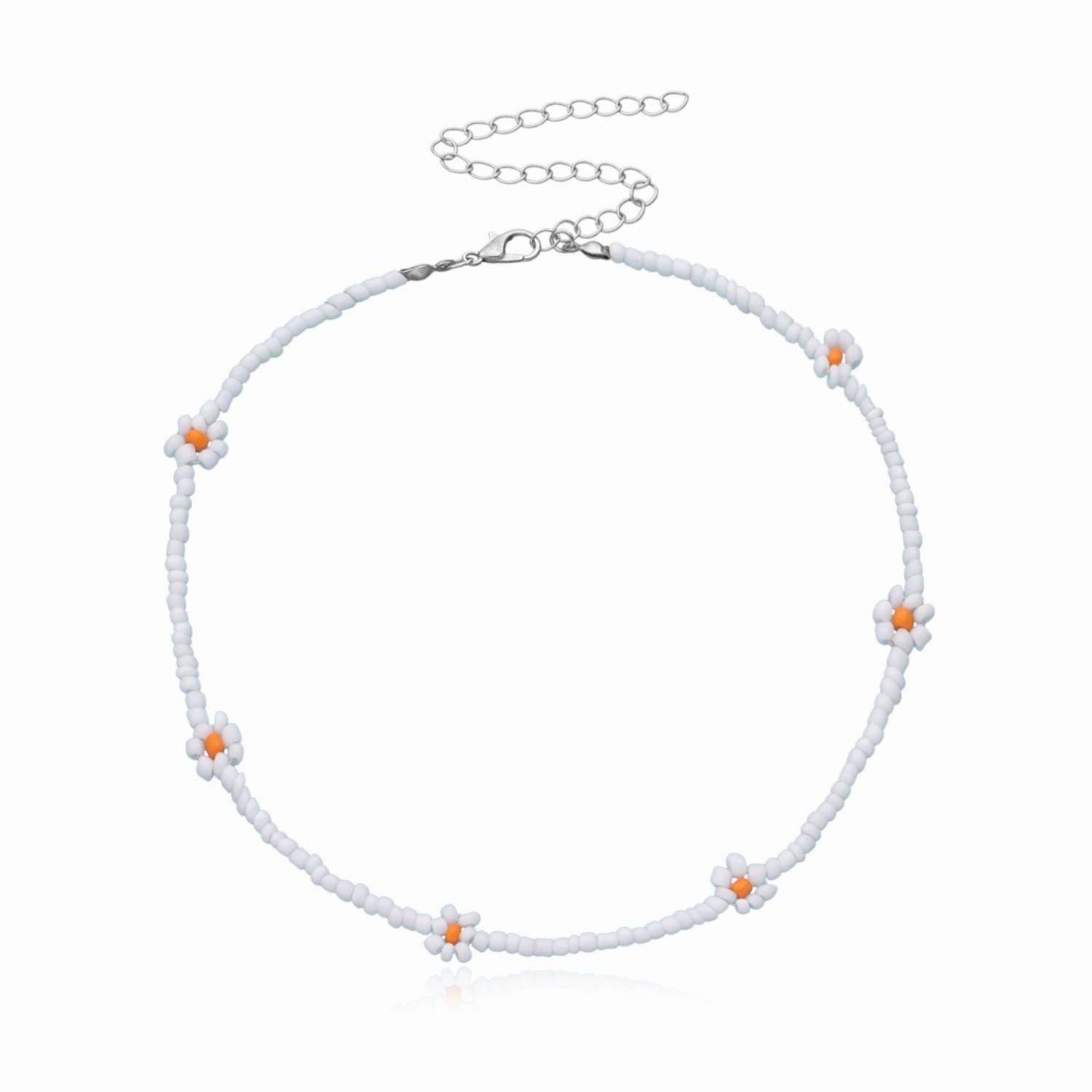 Wholesale Rice Bead Flower Alloy Necklace