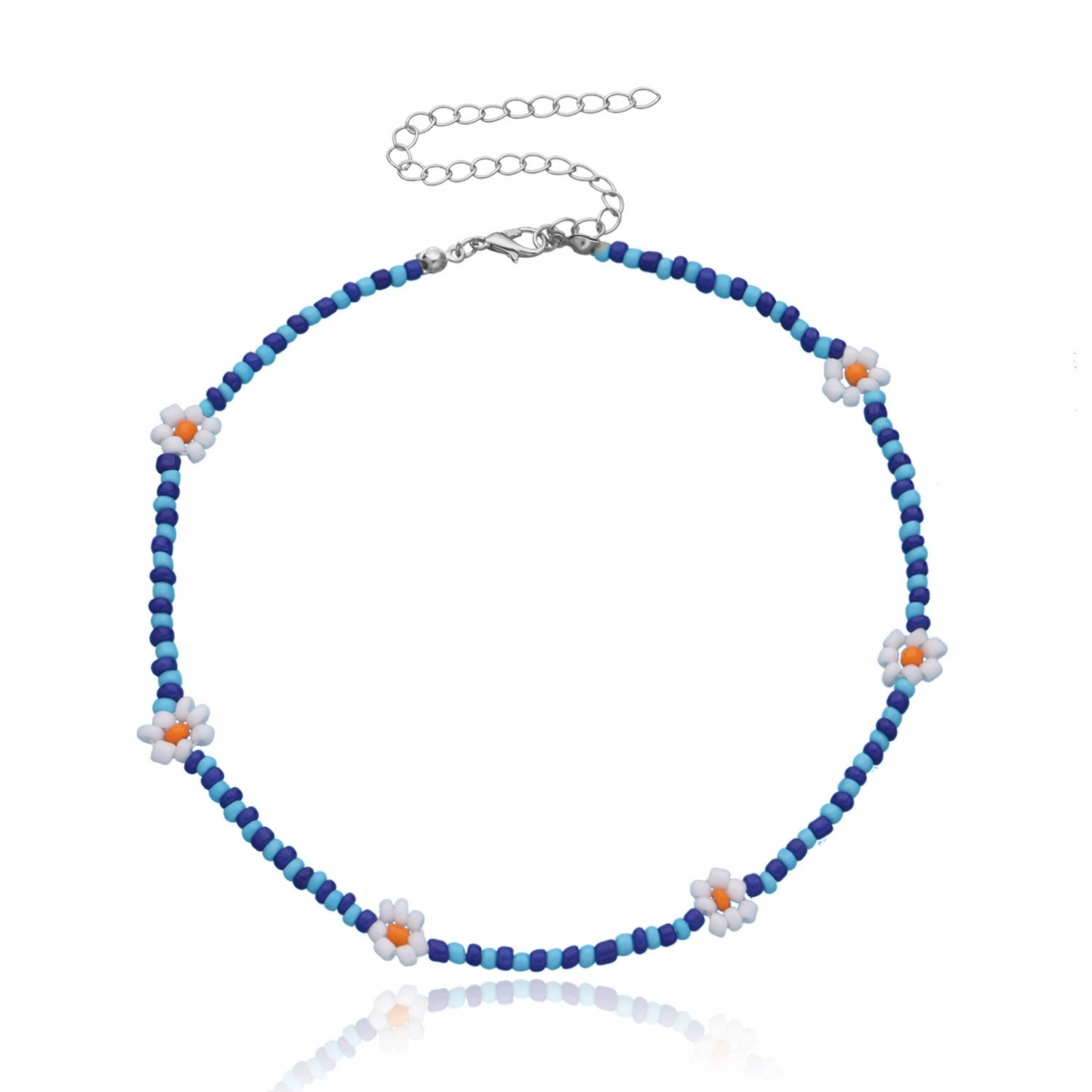 Wholesale Rice Bead Flower Alloy Necklace