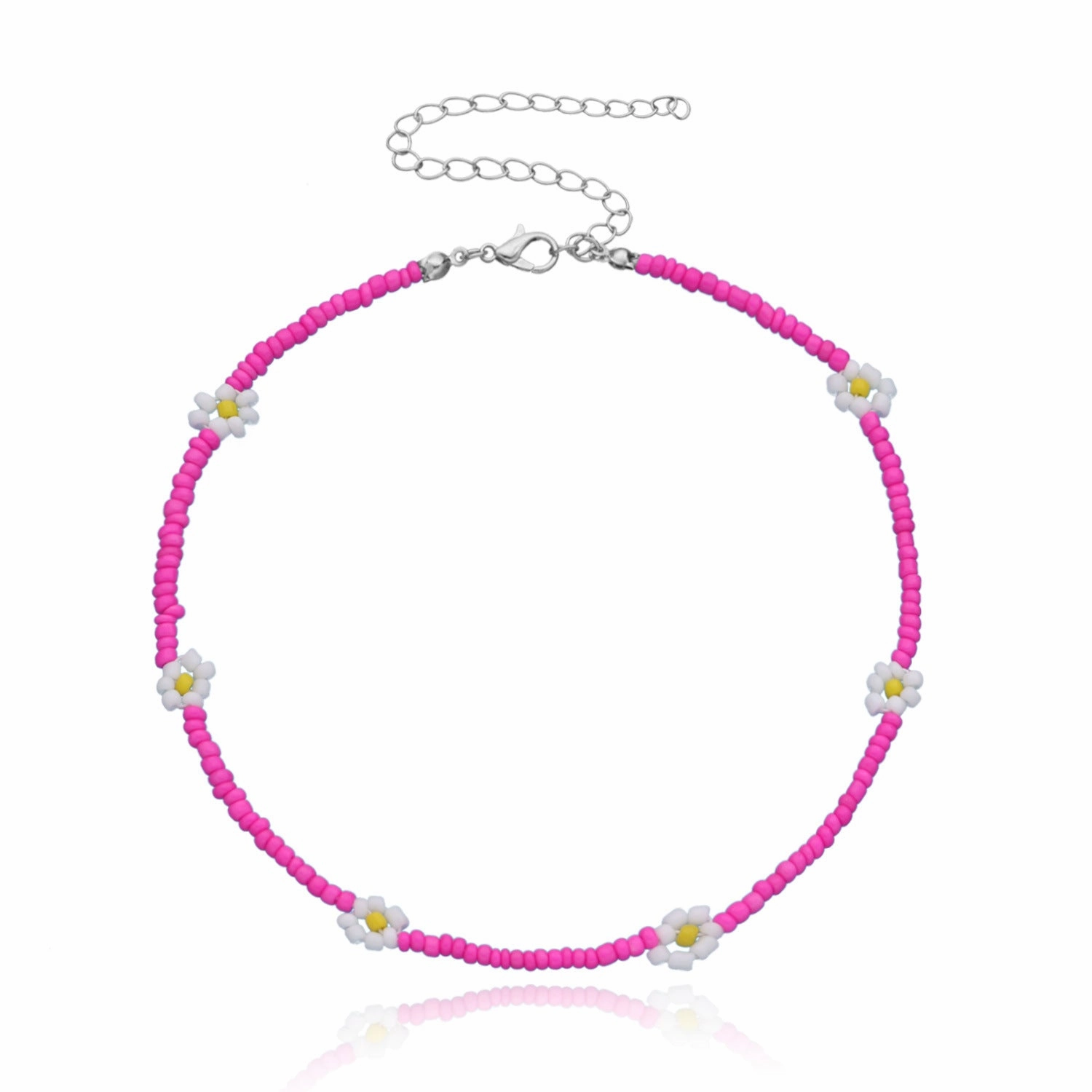 Wholesale Rice Bead Flower Alloy Necklace