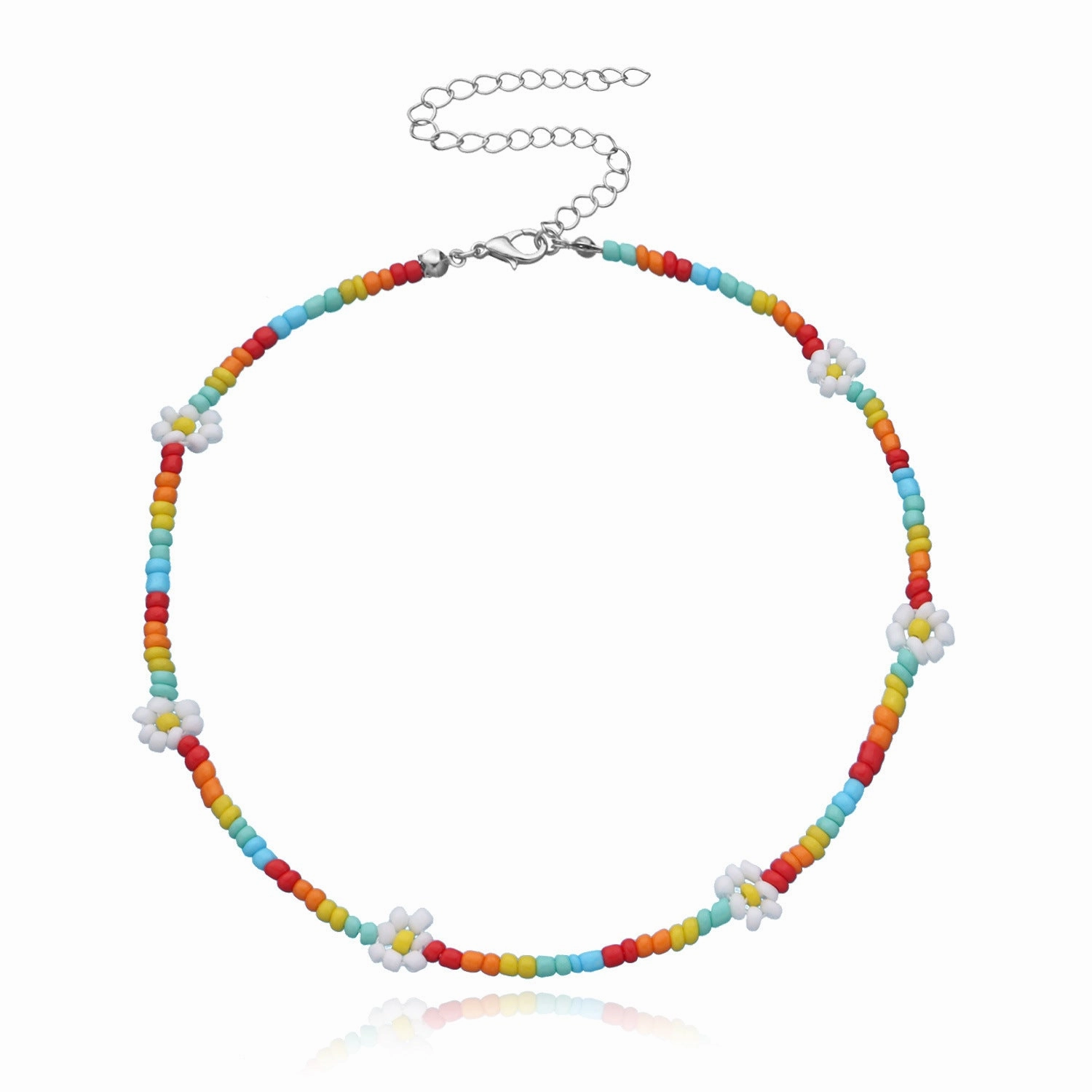 Wholesale Rice Bead Flower Alloy Necklace