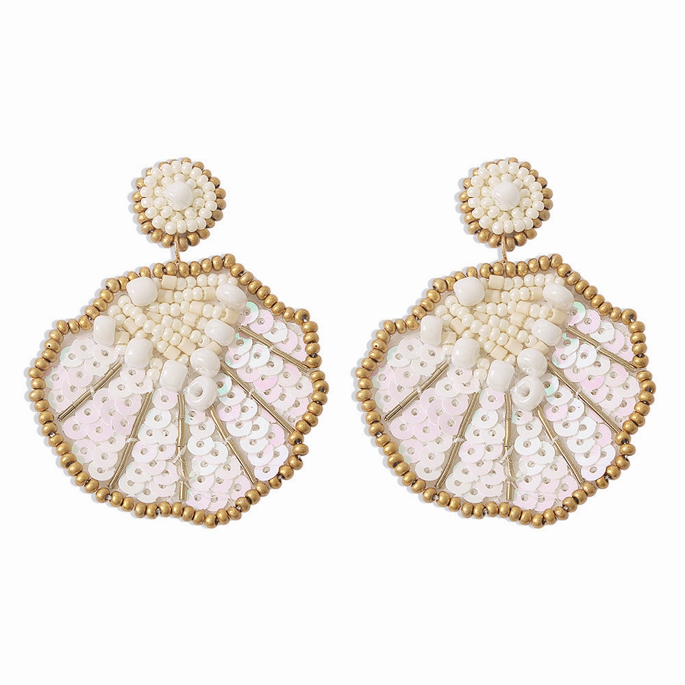 Wholesale Rice Beads and Shell Gradient Sequin Colorful Earrings