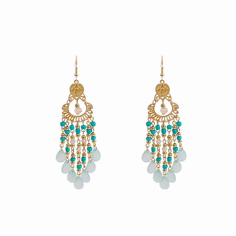 Wholesale Rice Beads Colorful Water Drop Tassel Hollow Out Earrings