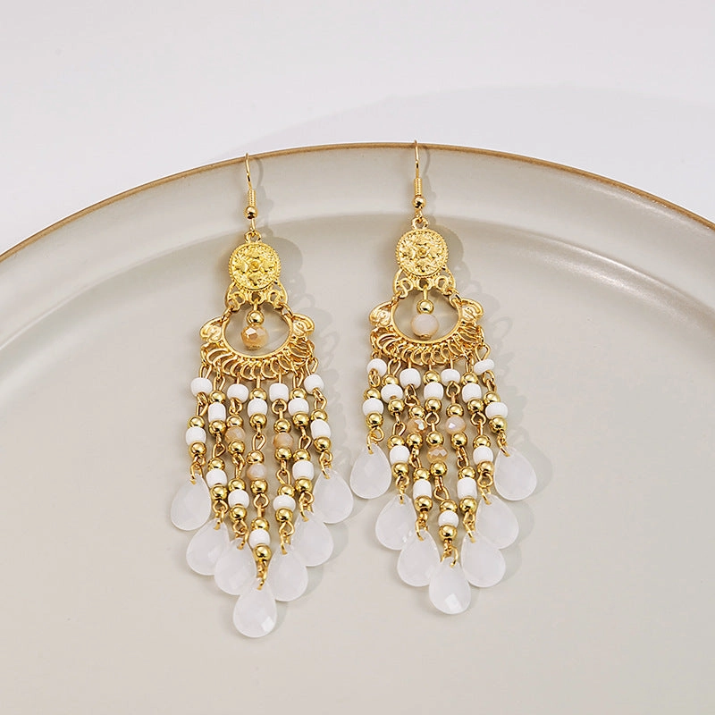 Wholesale Rice Beads Colorful Water Drop Tassel Hollow Out Earrings