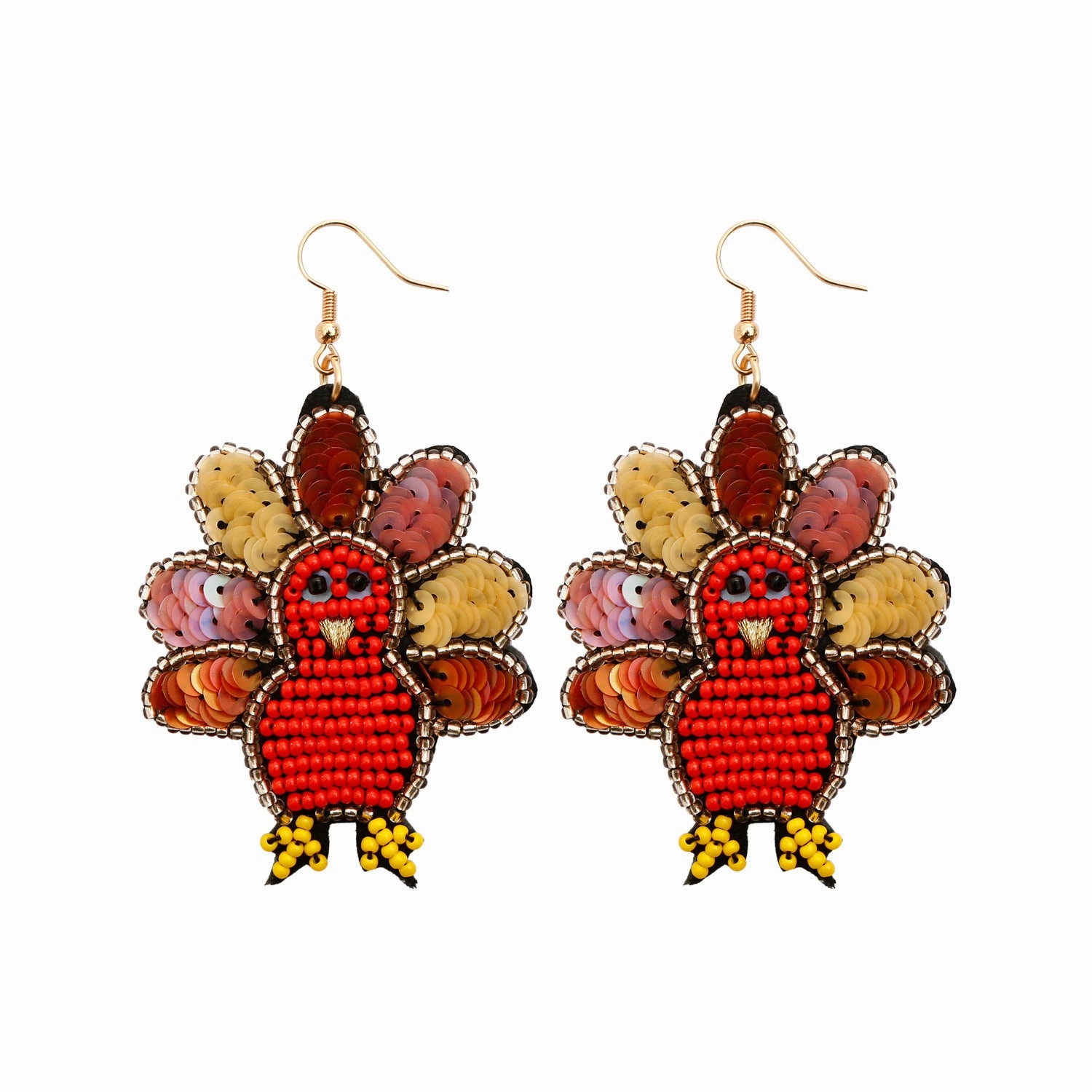 Wholesale Rice Beads Handwoven Thanksgiving Turkey Earrings