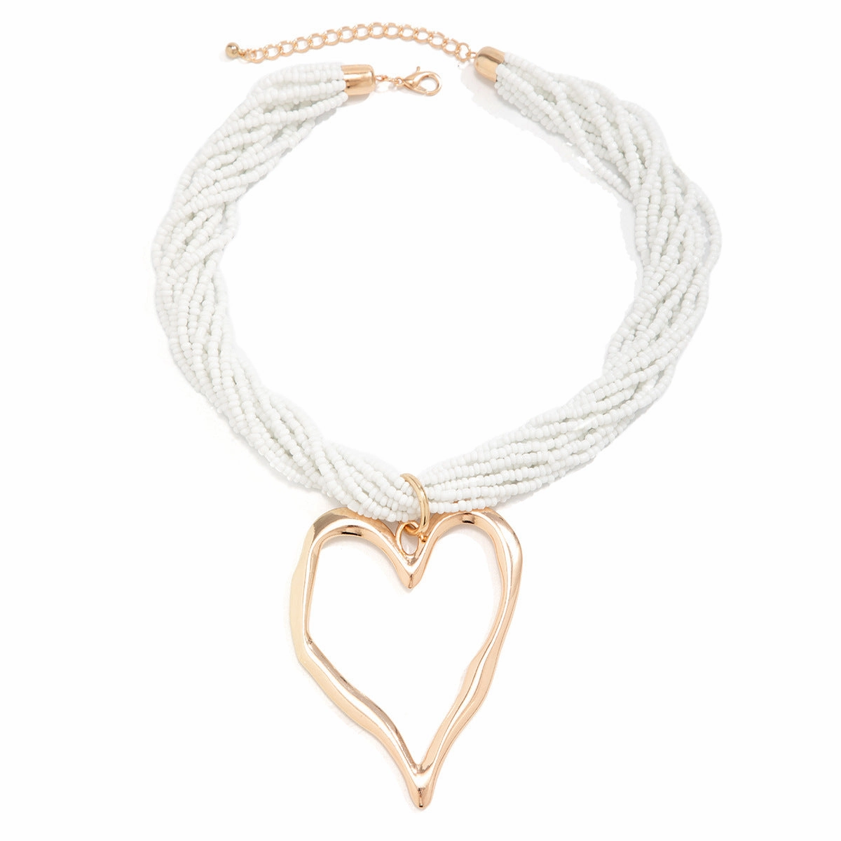 Wholesale Rice Beads Multi-layered Love-shaped Pendant Heart Alloy Necklace