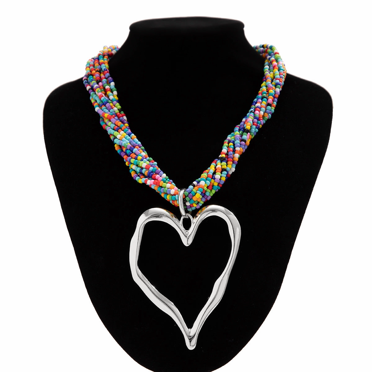Wholesale Rice Beads Multi-layered Love-shaped Pendant Heart Alloy Necklace