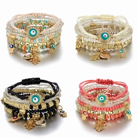 Wholesale Rice Beads Palm Acrylic Elastic Beads Combination Set Alloy Bracelet