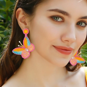 Wholesale Rice Beads Sequins Exaggerated Animal Butterfly Earrings