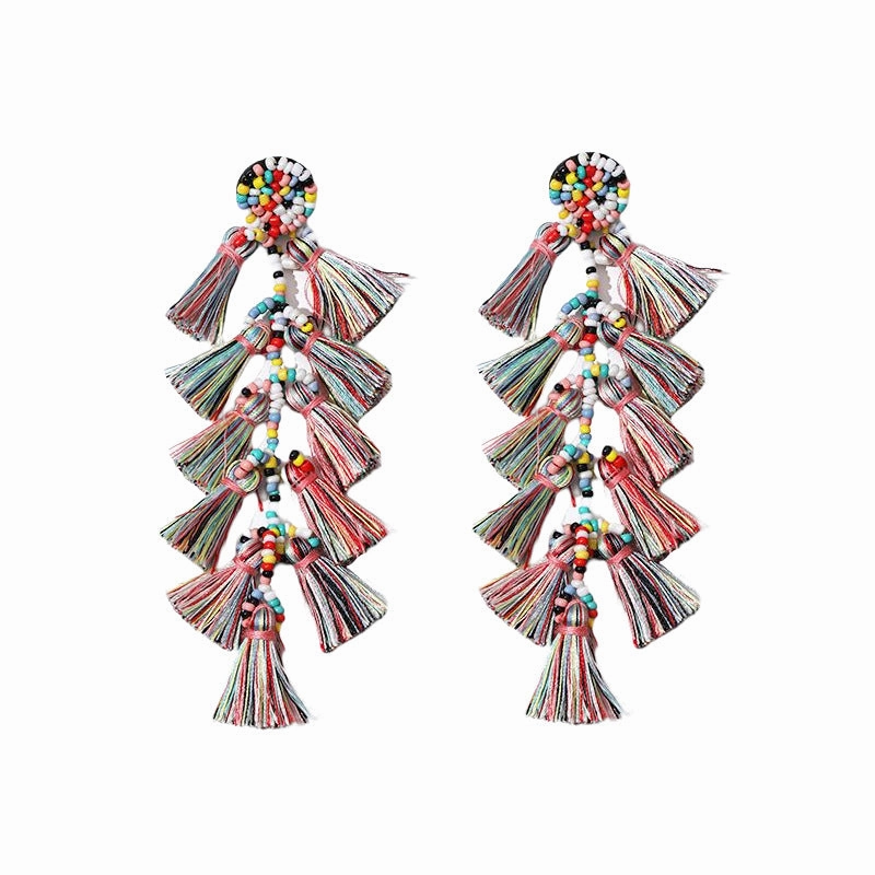 Wholesale Rice Beads Tassel Fabric Earrings