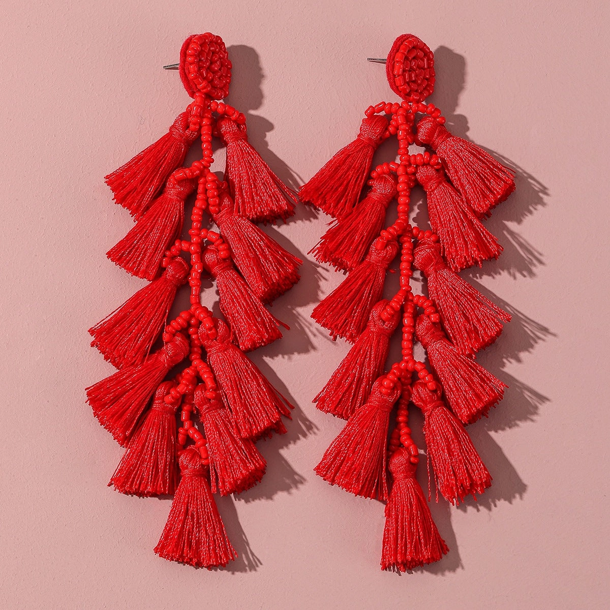 Wholesale Rice Beads Tassel Fabric Earrings
