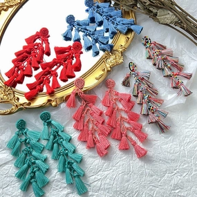 Wholesale Rice Beads Tassel Fabric Earrings