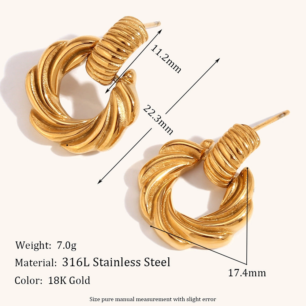 Wholesale Ring Pattern Stainless Steel 18K Gold Plated Earrings