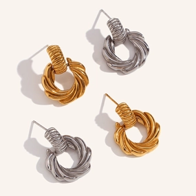 Wholesale Ring Pattern Stainless Steel 18K Gold Plated Earrings