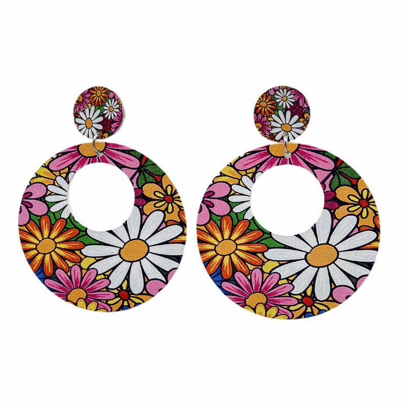 Wholesale Ring Petal Wood Earrings