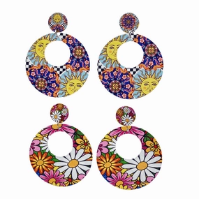 Wholesale Ring Petal Wood Earrings