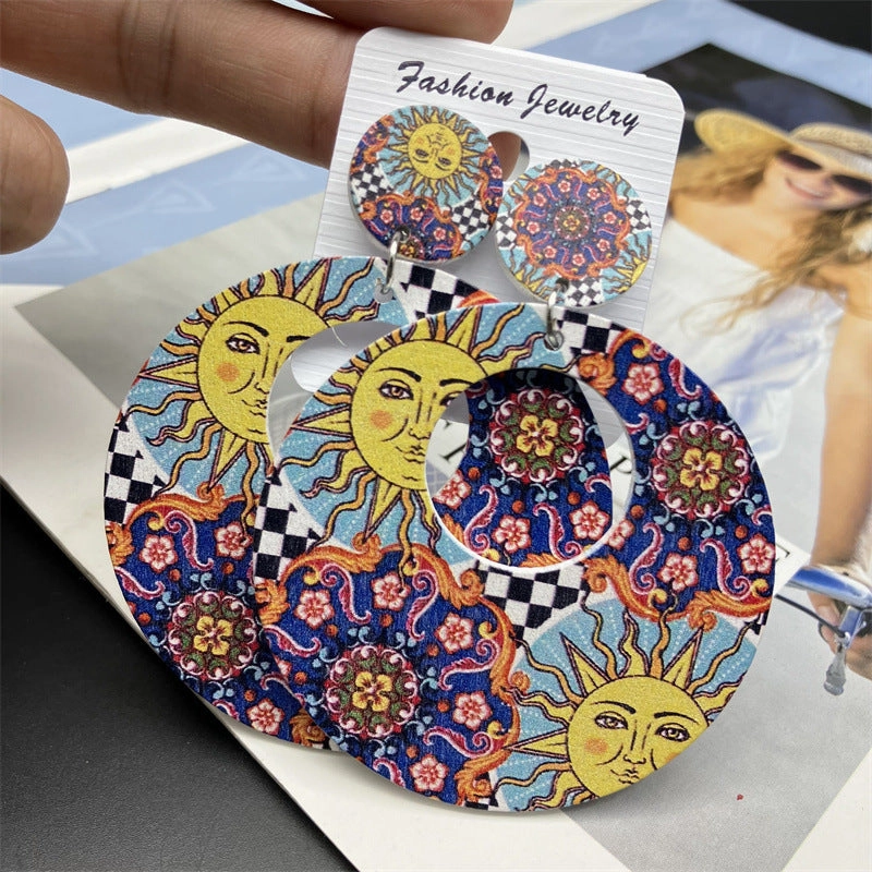 Wholesale Ring Petal Wood Earrings
