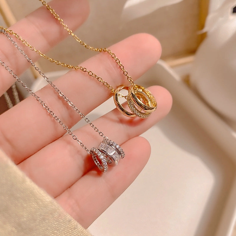 Wholesale Ring Zircon Pendant Titanium Steel Necklace
