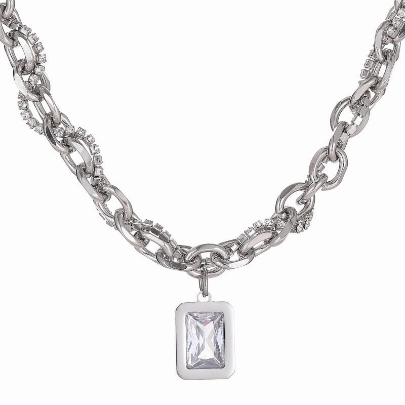 Wholesale Rock Candy Gemstone Titanium Steel Hip Hop Clavicle Chain