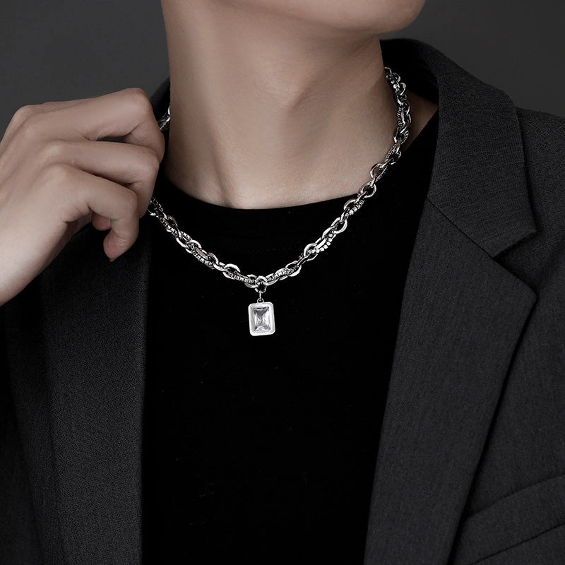 Wholesale Rock Candy Gemstone Titanium Steel Hip Hop Clavicle Chain