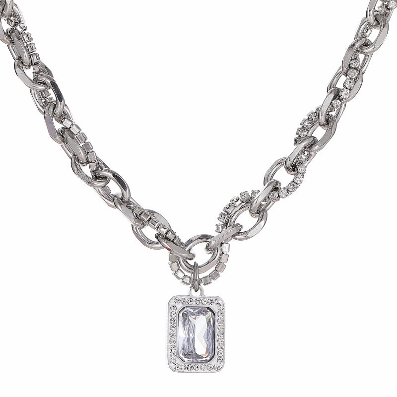 Wholesale Rock Candy Gemstone Titanium Steel Hip Hop Clavicle Chain