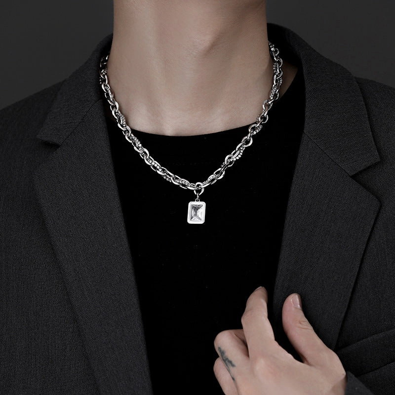 Wholesale Rock Candy Gemstone Titanium Steel Hip Hop Clavicle Chain