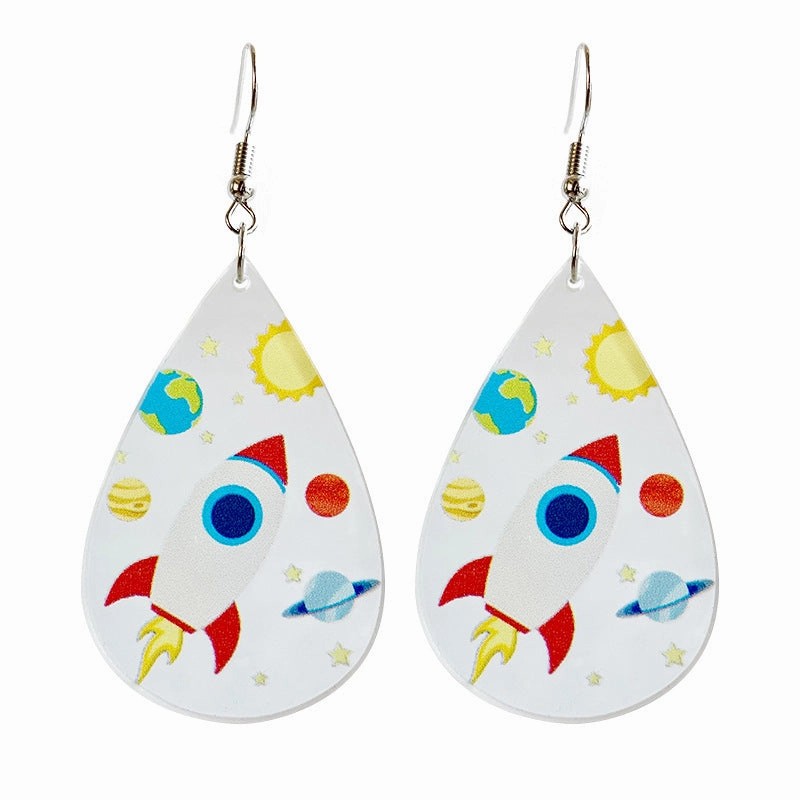 Wholesale Rocket Microscope Violin Teacher Gift Droplet shaped Acrylic Earrings