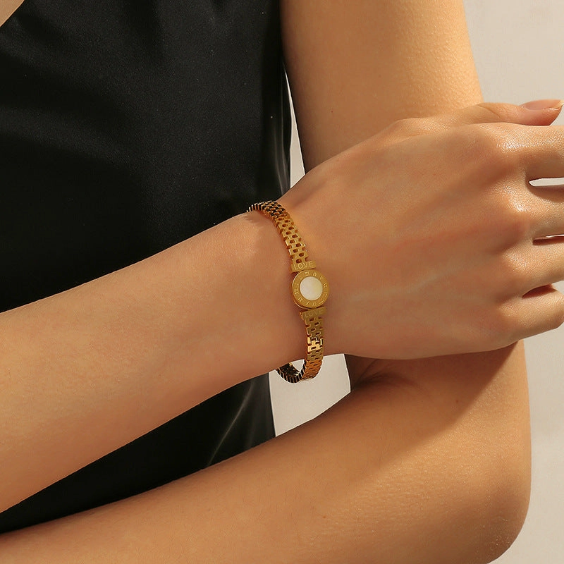 Wholesale Roman Numeral LOVE Titanium Steel Bracelet