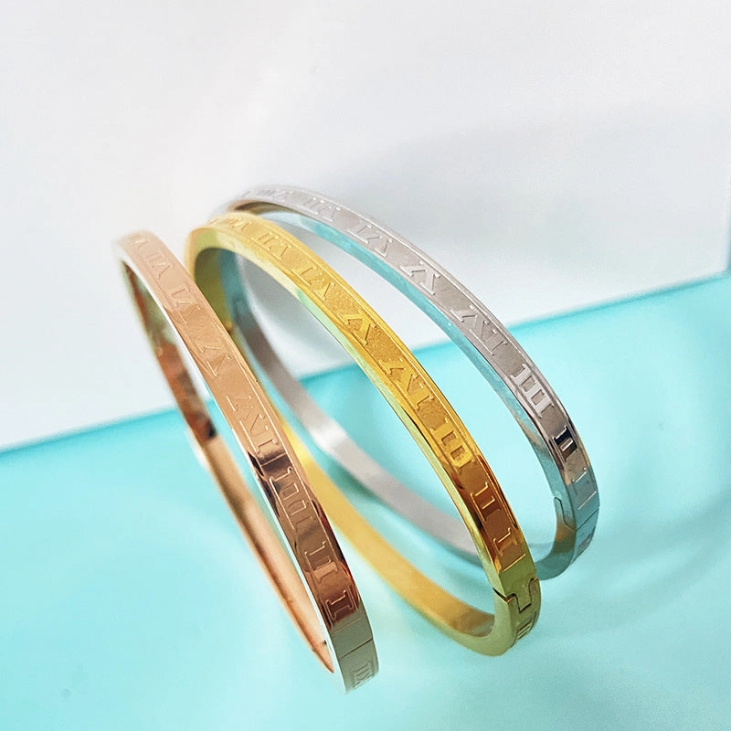 Wholesale Roman Numeral Open Titanium Steel Bracelet
