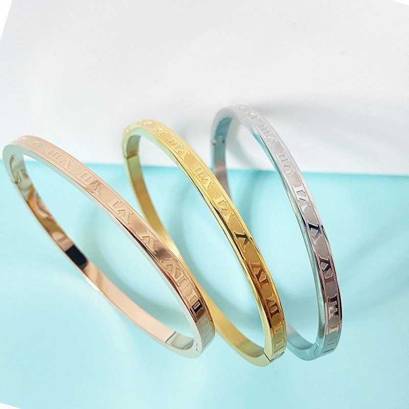 Wholesale Roman Numeral Open Titanium Steel Bracelet