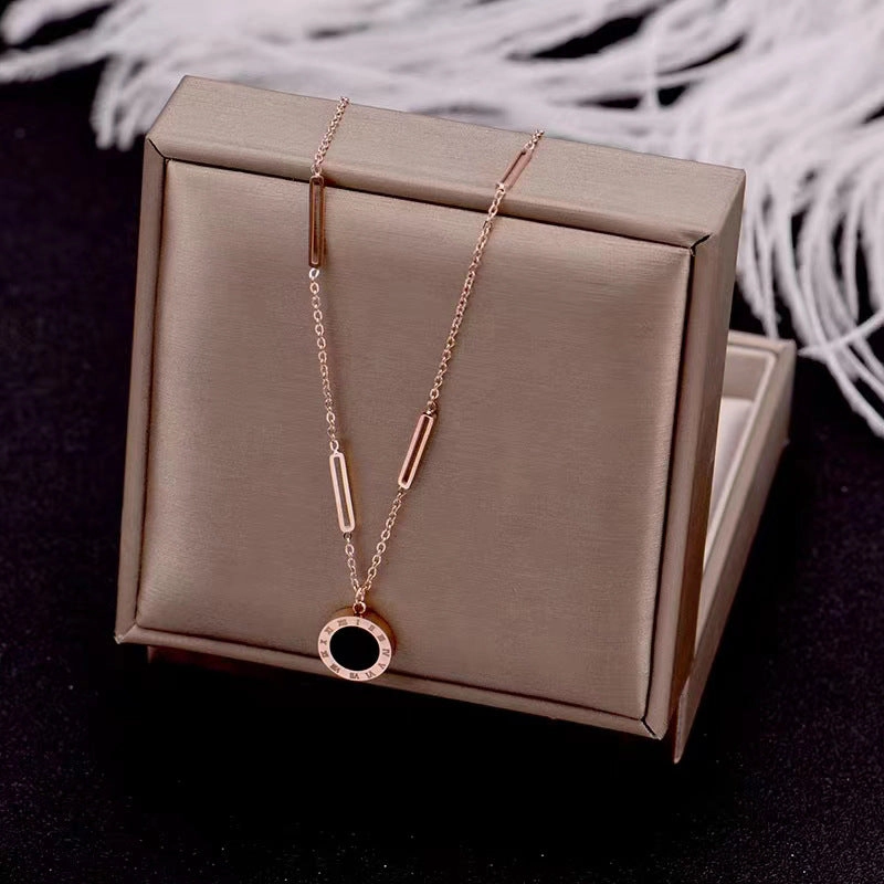 Wholesale Roman Numeral Titanium Steel Necklace Collarbone Sweater Chain