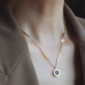 Wholesale Roman Numeral Titanium Steel Necklace Collarbone Sweater Chain
