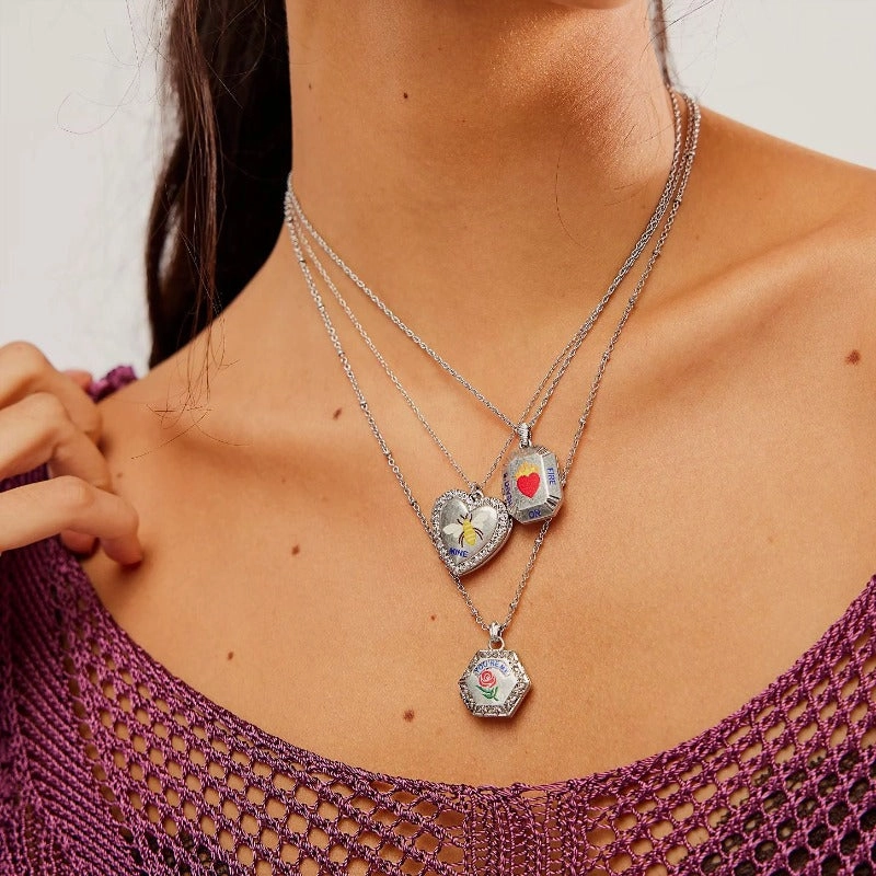 Wholesale Rose Drop Oil Opening and Closing Album Copper Necklace