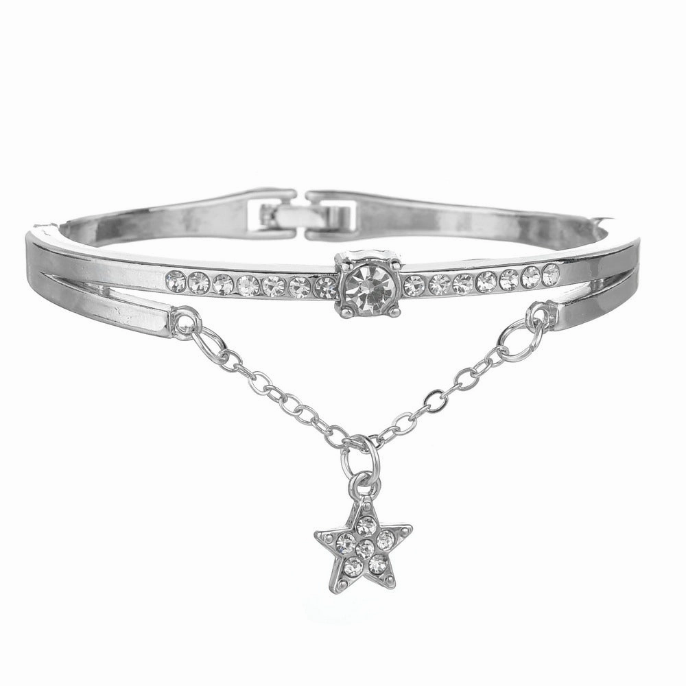 Wholesale Rose Gold Pentagram Diamond Inlaid Alloy Bracelet