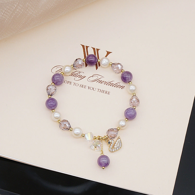 Wholesale Rose Quartz Amethyst Freshwater Pearl Zircon Adjustable Bracelet