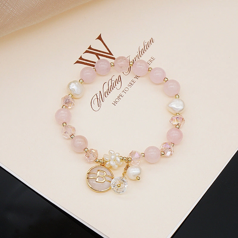 Wholesale Rose Quartz Amethyst Freshwater Pearl Zircon Adjustable Bracelet