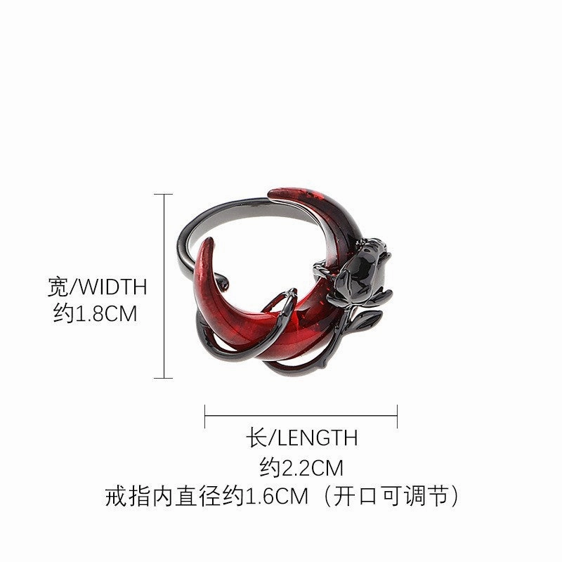 Wholesale Rose Red Crescent Asymmetric Retro Design New Chinese Style Earrings
