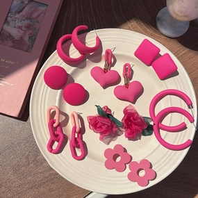 Wholesale Rose Red Flower Love Summer Geometry Sweet Alloy Earrings