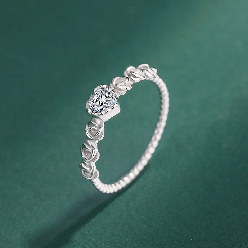 Wholesale Rose Surrounded Heart Sterling Silver Ring