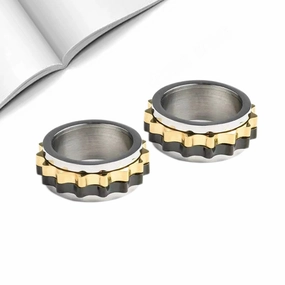 Wholesale Rotatable Gear Electroplated Black Gold Minus Stainless Steel Ring