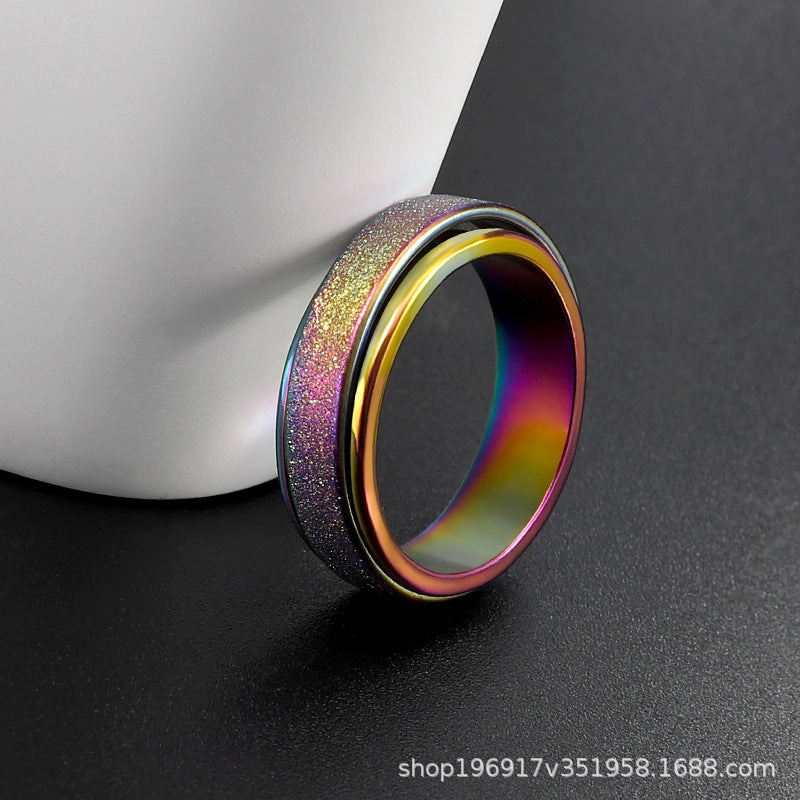 Wholesale Rotatable Titanium Steel Frosted Stainless Steel Rings Multi-color Couple Rings