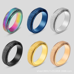 Wholesale Rotatable Titanium Steel Frosted Stainless Steel Rings Multi-color Couple Rings