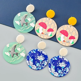 Wholesale Round Acetic Acid Plate Alloy Earrings