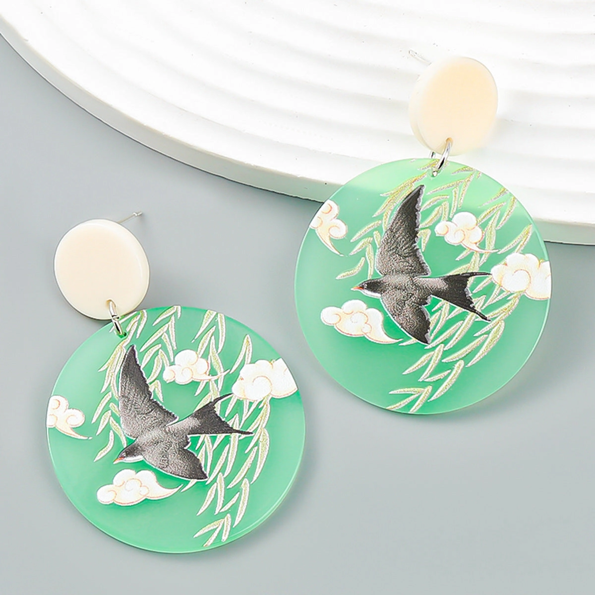 Wholesale Round Acetic Acid Plate Alloy Earrings