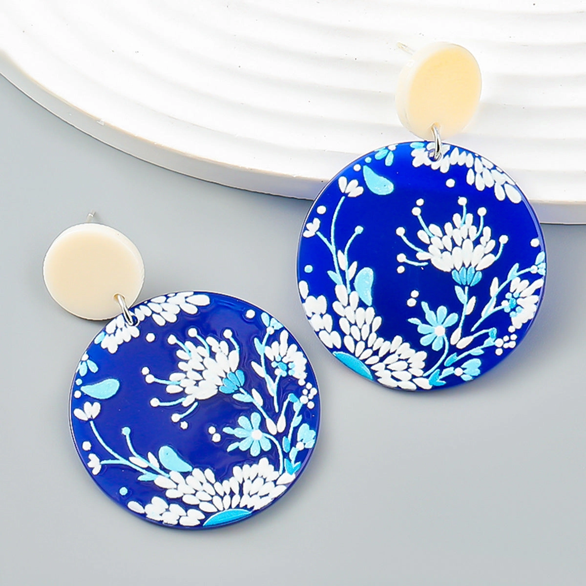 Wholesale Round Acetic Acid Plate Alloy Earrings