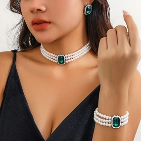 Wholesale Round Bead Multi-layer Retro Palace Style Gemstone Imitation Pearl Jewelry Set