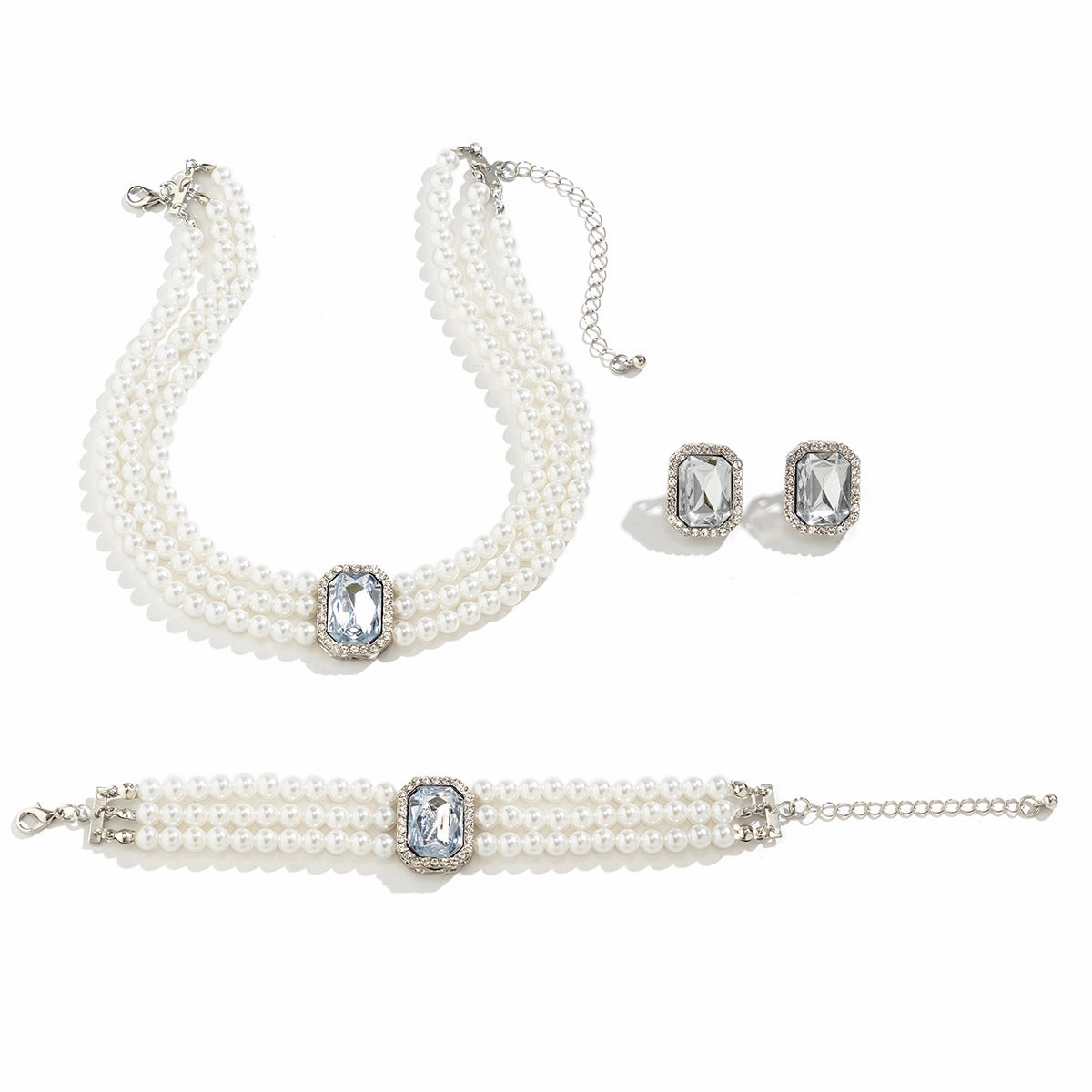 Wholesale Round Bead Multi-layer Retro Palace Style Gemstone Imitation Pearl Jewelry Set