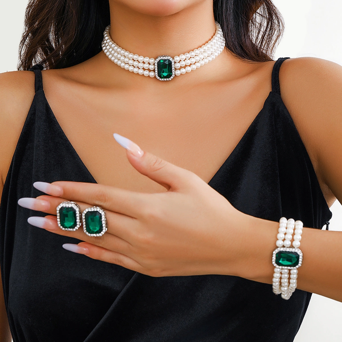 Wholesale Round Bead Multi-layer Retro Palace Style Gemstone Imitation Pearl Jewelry Set