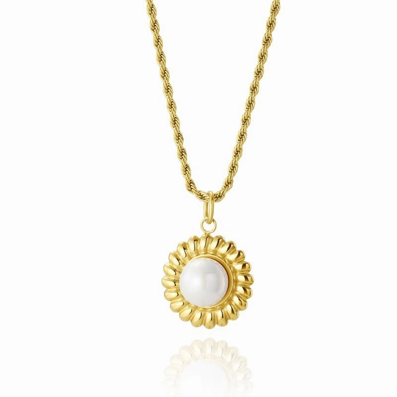 Wholesale Round Braided Edge Pearl Stainless Steel Necklace