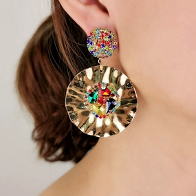 Wholesale Round Diamond Studded Metal Earrings